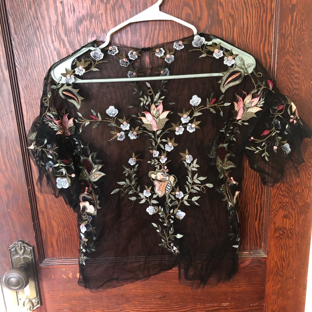 Sheer embroidered floral top